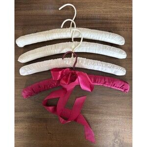 Vintage Padded Satin Silk Lingerie Hangers Set Of 4 Cream‎ / Burgundy
